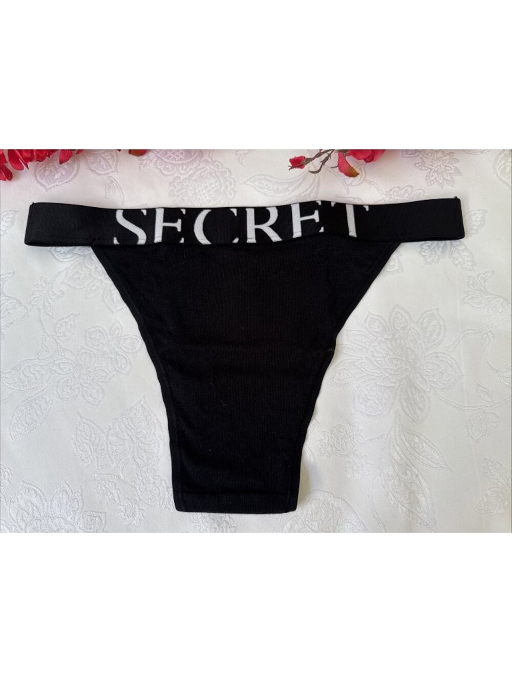 VICTORIA'S SECRET S BLACK WHITE LOGO COTTON FRENCH CUT HIGH LEG PANTIES NWT